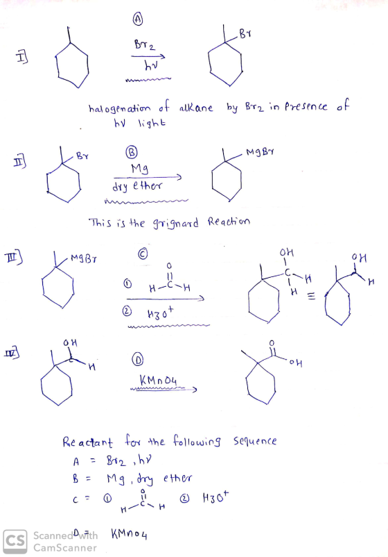 Br Brz Hj ho halogenation of alkane by Brz in presence of hu light Br Mg By Mg dry ether This is the grignard Reaction OH II)