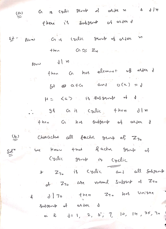 cyclic group of order 18 din Ill there if Subgroup of order d Sd- Now Cyclic G if n group of order then G zu dIn Now then of