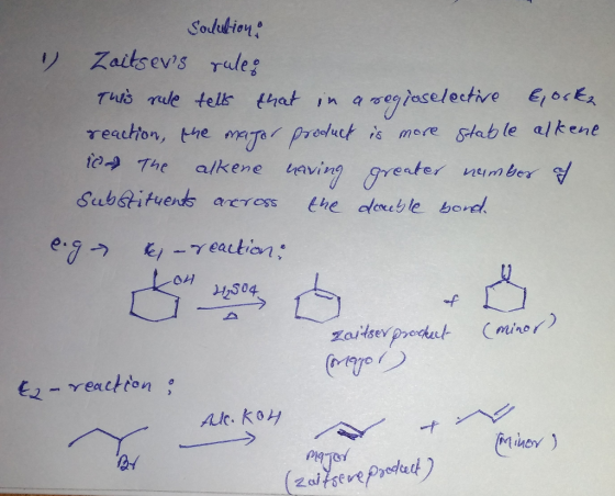 Sodulion Tuus rule tells that in eeselective EocE maa prou i mere Shab le elkene ie→The alkene having gre cater nen ber Substituendaess the aomeb le borel 0서 12304 -f 咔 ihoy )
