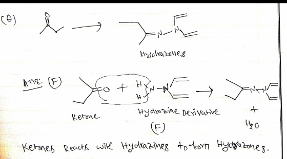 (0) - Jason Hydrazones Ane 6 Hot HIN-NE JE Ketone Hydrazine Derivative + Hyo Hydrazines to form Hydrazones. Ketones Reacts wi