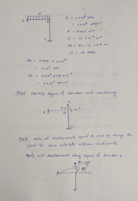 E = 2X108 kPa w = 2X108 kN/m? A=0.005 m2 - 15 x 10-4 mg AB = BC = L = 47 m 20 = 17 kN/m AE = 0005 x 2x10 - 1x of kv ES = 2x1