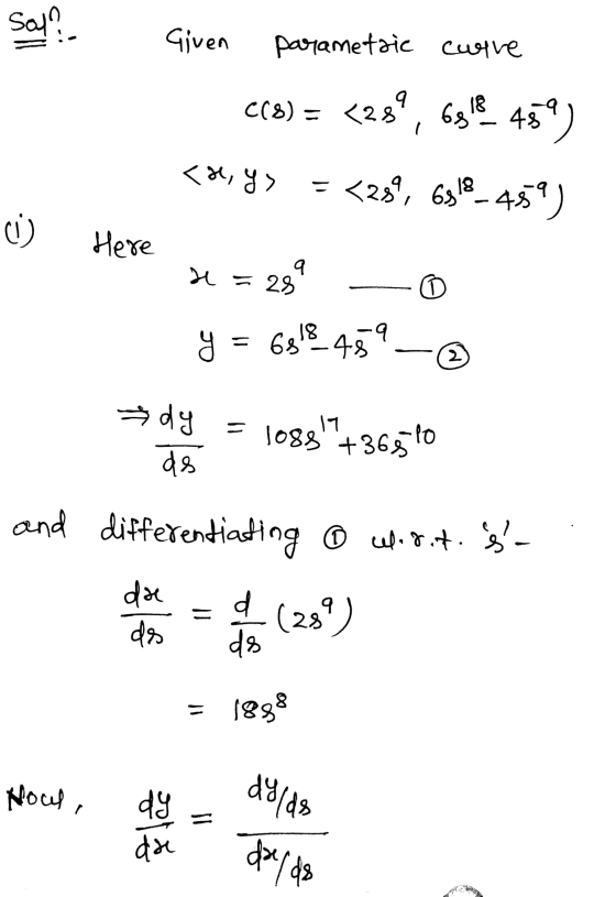 C(8) = <389 Sal? Given parametric curve 6818 459 <re, y> <289, 6318 -4559) ) Here 9 2 = 28 JU y = 6818.45 2 dy = loss +3656