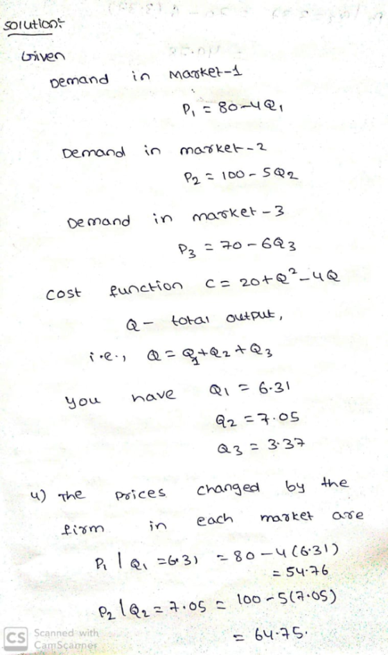 SOluttico oemand in maaket- Demanol in morike2 De mand in mosket-3 P3-603 cost Runction ca 20o tota output, You nave Q 6-3 4)