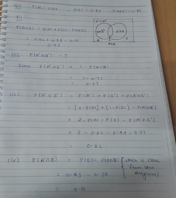 PIA) = 0.62 PCB) = 0 49 PLANB) = 0.38 PLAUB) = PLA) + P (6) - PLANB) AMB Ano) 0.627 0.49 - 0-38 0.73 AnB ** CD PLANB) = ? LL