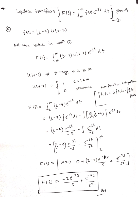 FIS) 5 - 2025 v Laplace trasform Srls = 10 fev erot at? formula a f 4+1 = (t-4) U(+-2) but the value in equn FIS) = SW (t-4)