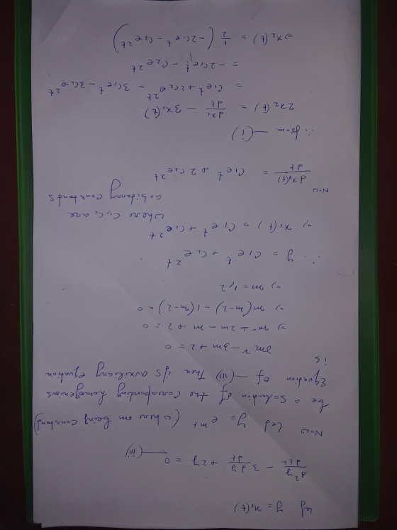 if y = x (t) - 3 +27 - (Hy Now Now let Ya emt (where om being constand) te a solution of the coresponding homogenious Equatio