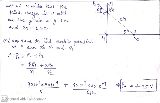 F let us consider that the third charge is located ou the avis at Sun oll 03 582 y y=5m anal ₂ = 1 ne. 82 0 kol (9.) we have