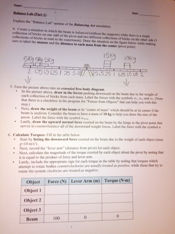 Name: Balance Lab (Part 1) Date: Explore the Balance Lab section of the Balancing Act simulation. 4. Create a situation in
