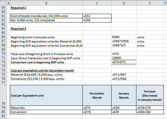 A C E F 59 Required1 60 Cost of Goods transferred, 242,000 units Bal. 4,000 units, 1/5 completed 61 C52 62 -C56 63 Required 2