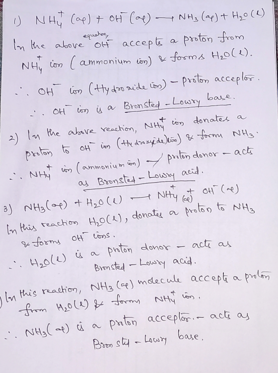NH₂ (ap) + H₂O (4) KOSKEVAD HAYATI 1) Nhut (ap) + Okt (a) In the above of accepts a proton from NHI ion (ammonium lon) & form