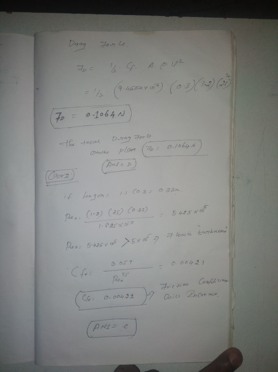 Dorog Jource 7o % G. A. e 42 ana 70 0-1064 N the total Drag Force plate 0.1064s Case 2.) (0.3= 0 33m. if Length = The = (102)