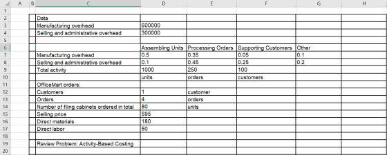 A B F G H Nm 7 Data Manufacturing overhead Selling and administrative overhead 500000 300000 000 0.2 Assembling Units Process