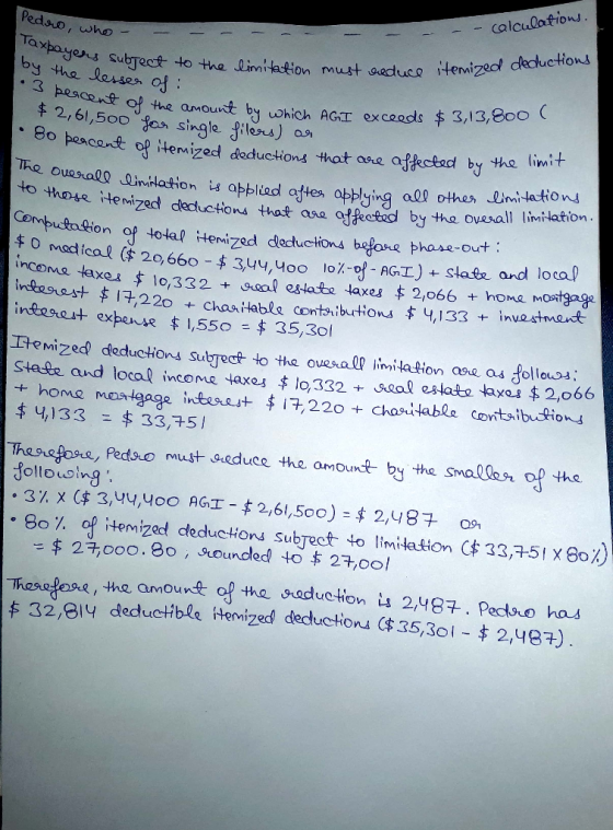 -calculations Taxpoy hescut of the amount by hich AGT excoods 313,800 t 2,61,500 fos single gilesus) a 8o pescan&e of itemize