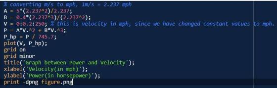 = % converting m/s to mph, 1m/s = 2.237 mph A = 5*(2.237^2)/2.237; B = 0.4*(2.23713)/(2.237^2); V 0:0.2:250; % this is veloci