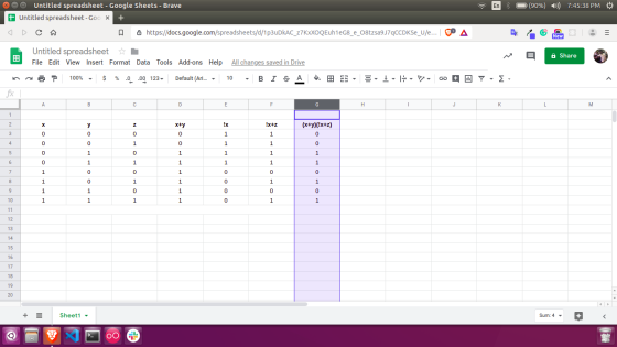 2 En (90%) ) 7:45:38 PM O Untitled spreadsheet - Google Sheets - Brave t Untitled spreadsheet - Goo x + OD C D https://docs.g