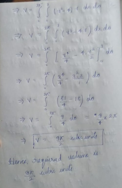 > Ves (inte de da > v= g (2 e) do v (81 - 18) do 7 V - I do JV = ax culte units uolume is Hence, required GR inbic unite