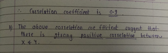 . correlation coefficient is 0-9 y The above rorelation coe ffcient suggest that heie is stsona positive cotelation between
