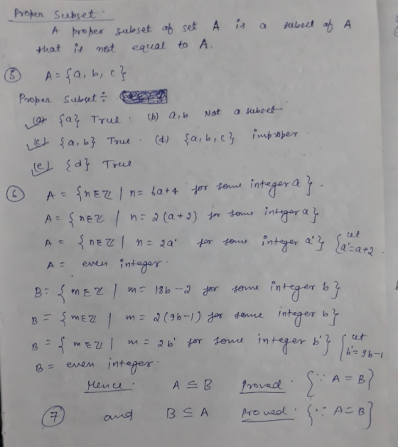 Proper Seebset. A proper subset of set A is a subset of A that is not equal to A. © A={a,b,c} Pooper Subaret : Food as {a} Tr