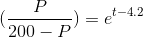 (\frac{P}{200 - P}) = e^{t - 4.2}