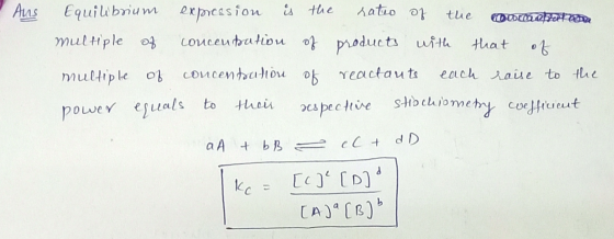 Aus is the ratio of the coumapatona Equilibrium multiple of expression concentation of products with that of multiple of conc