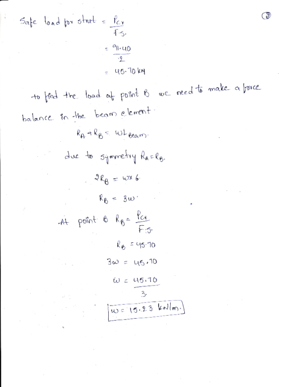 Safe load for stut fig. 91.40 45. 10 kN need to make. a to fnd the load af point B balance. in the beam elerent RA + Rg = wL