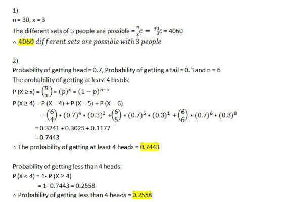 n= 30, x= 3 The different sets of 3 people are possible = c = 3 c = 4060 :: 4060 different sets are possible with 3 people Pr