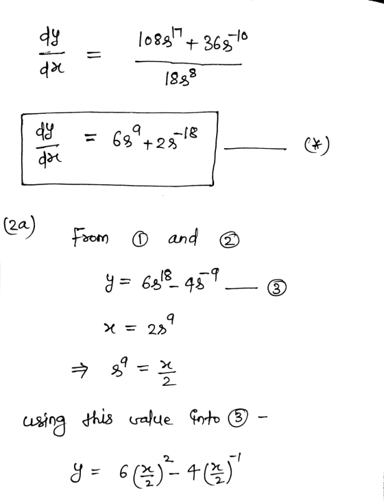 dy = 10897 + 3610 1888 da dy Q. = 69 +23 - (*) dre (2a) From © and ② y = 618 41 (3) X= 9 23 ㅋ 8 using this value ento = 6()-