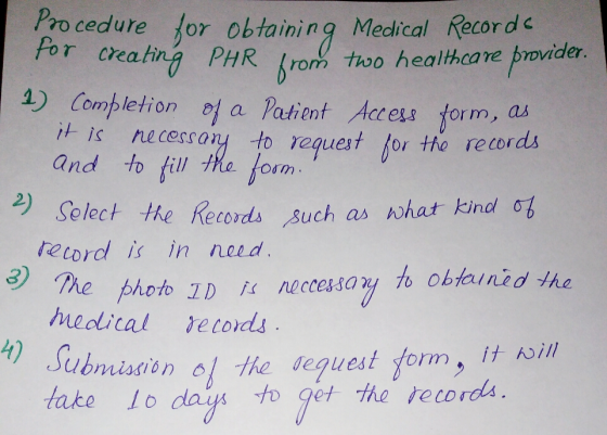 Pro cedure for obtaini ng Medlical Recor d c r creatin PHR Im two healthcare provider 4) Completion 멈 a patient Access torn,