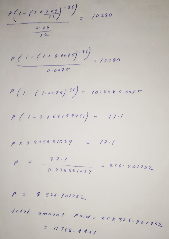 (1-(106,02)* 10280 0.09 12 p(!-(1+0.0075) **) - 1028 = 10280 0.0075 P(1-(1.0075)-30) = 10280*0.0075 / = 10280x 0.0075 P(10.76