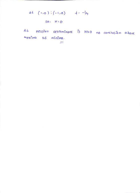 At (o);(-1,0) -lly So H0 is 2000 As Hession manima as Determinant minima. no conclusion about