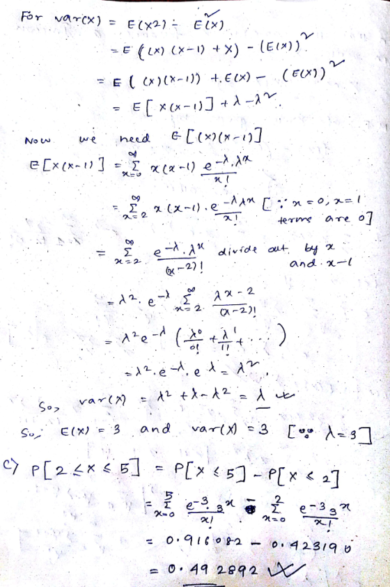 For vat(x) E(x21- E(X) = E (1x) (x-1) t ) (E(X)) - 2 and xl 叭 2. 3 = 0.49 2892