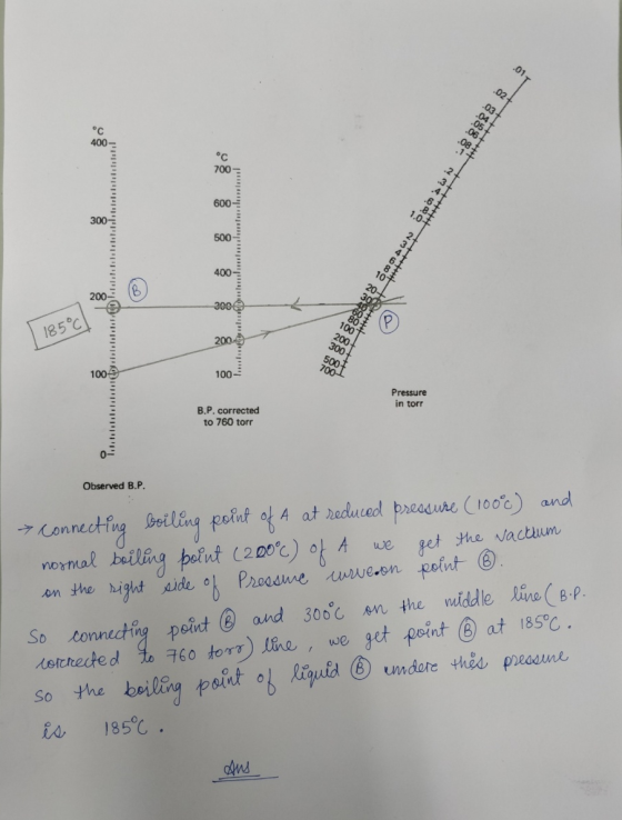 + 01 °C 400 °c 700 600- 300 1 500 2 400- 200 3004 185°C 200 100-4 100 Pressure in torr B.P. corrected to 760 torr Observed B.