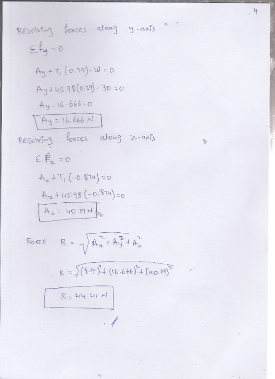 Resovi ces along -axes 0 Ay+T, (02g) Ay -16-666 Ay: 16.666 Resevá Porces aloug at 0 Az+ us:48 (-0.874) え. R-)(8.91)나 (16.666)