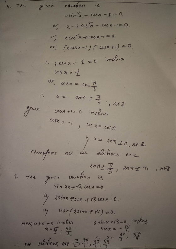 3. The given equation is sina - cosx - 2 = 0. or 2-2cusa a cosx-1=0. or acos xa cosx-1=0. or (2032-1) ( ws2+) 20. i Llosa - 1