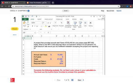EXCEL 4 - CHAPTER 8 X C T Have The Answers I Just Don X + → C newconnect.mheducation.com/flow/connect.html EXCEL 4 - CHAPTER