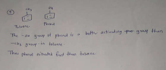 CH3 OH than. Phenol Toluenc The on group of phenol is a better activating progroup -CH3 group in toluene. Thus phenol nitrate
