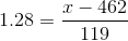 1.28= \frac{x-462}{119}