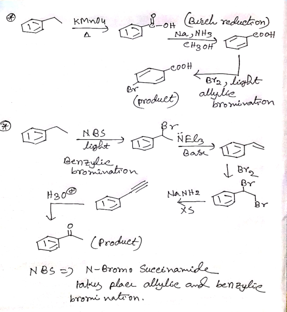 e r o Kmnow Glor kmnoy ndon Burele reduction) U Na, NH3, eHoon E cooh COOH (product) < Bya, light allyli romination NBS Bas B