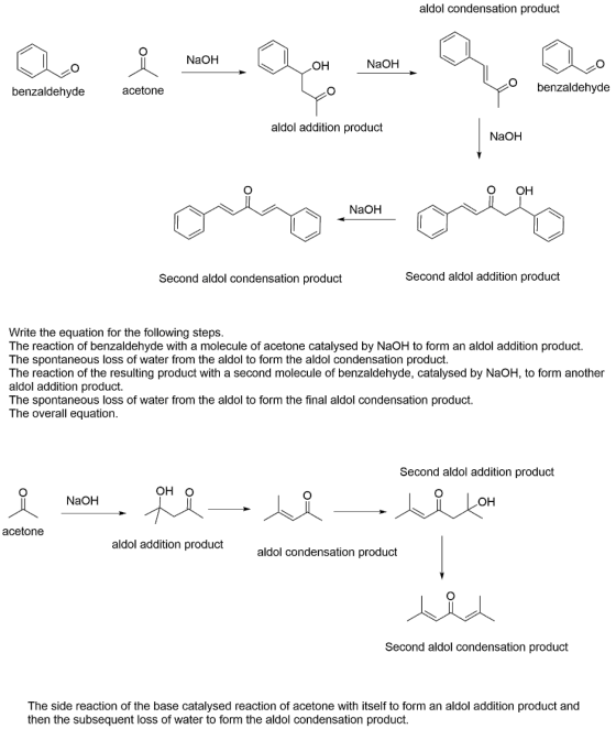 aldol condensation product NaOH NaOH O O benzaldehyde acetone benzaldehyde aldol addition product NaOH NaOH orlog woon ootto