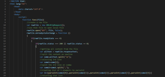 <!DOCTYPE html> <html lang=en> <head> <meta charset=utf-8/> </head> <body> <script> function func(file) { //create a raw