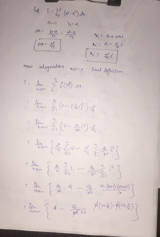 lest I = 1 (2-x²) du 6 2. n Ni= atoni on = 옭 u now integration using Limit definition. ¿ fext).or. no n nes (2-2003 n ha hox