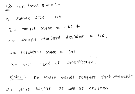 1o) 64 we have given :- size = 100 n = sample e = sample mean 4854 = 116. s- sample standard standard deviation U= popwation
