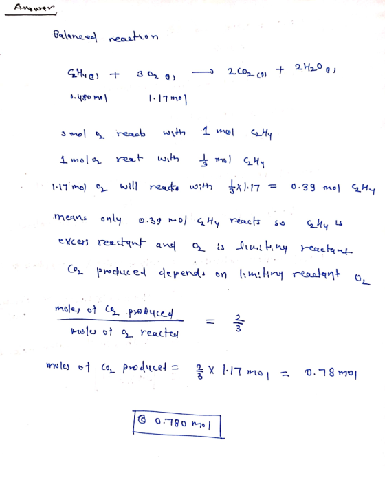 Anwen Balıne a reauhon 2 H20 SHuat 17me with ireacb with reæt imol 0.39 mol H 1-17 mo) will read with means only o.39 o Hy re