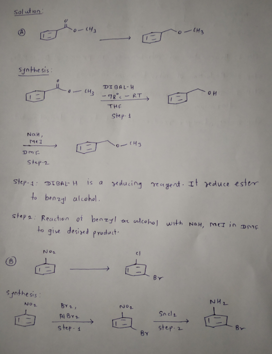 solution: -o- CH₂ To-(Hz synthesis: -0 (H3 -910 - RT> TT oH DIBAL-H - 78°c - RT THE Step- Nah, Mel → OTO-CH3 DMF Step-2 Step