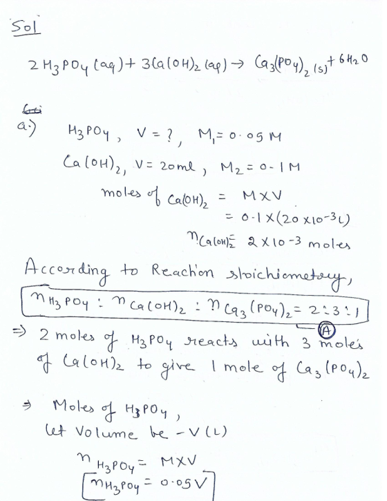 S ol moles CaloH)2 According. Reacho lomat Volume be-v(L) H3PoyMxv