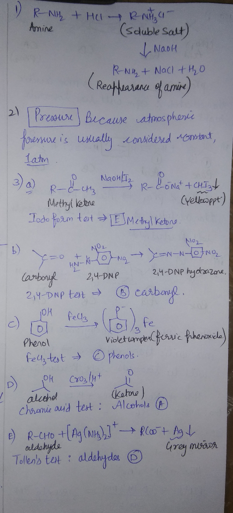 R-Nyt Hel RNH Amine (soluble salt) V NaoH RNA + Nach + H₂O (Reappearance of amire) 21 [ Pressure) Because atmospheric pressur