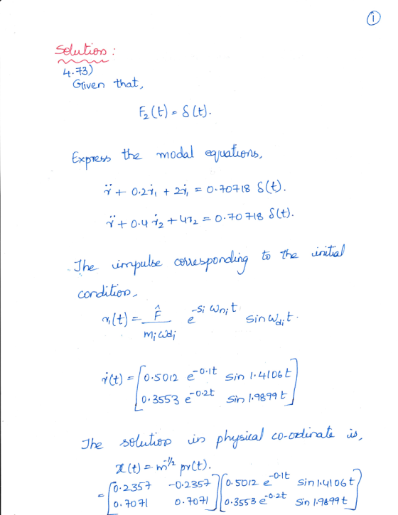 0 4.43) Given that Expreめthe modal ejatens. The mpalecbespo nlt) sin dl midi t(t)-Ί0.s 012 eo.it Sin 1.41 Dt 0.353-oat Sin 19