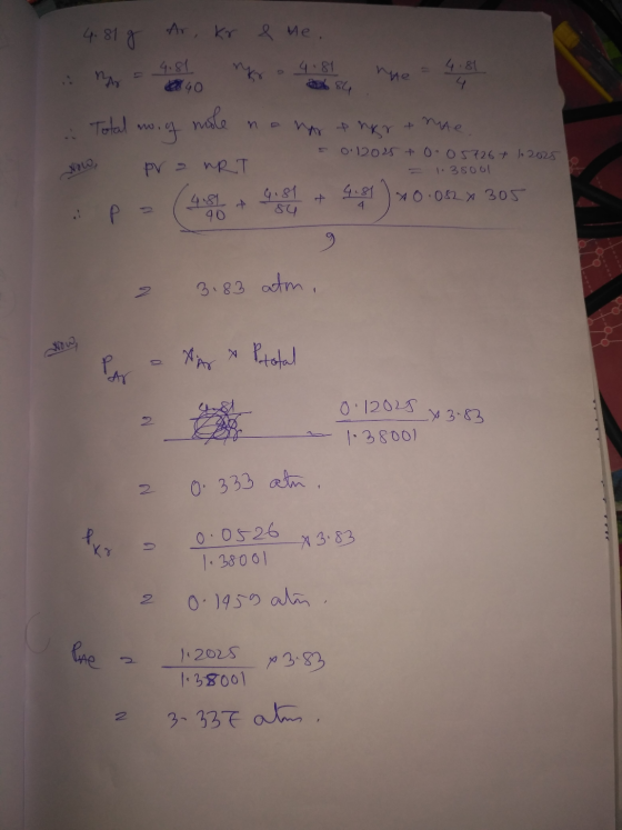 4.81 g e he. Ar, kr 4.81 m 4840 4.81 2 4.81 2684 he Ay Total mong mole no northgr+mhe = Now, pra NRT 0.12025 +0.05726+ 1.2005