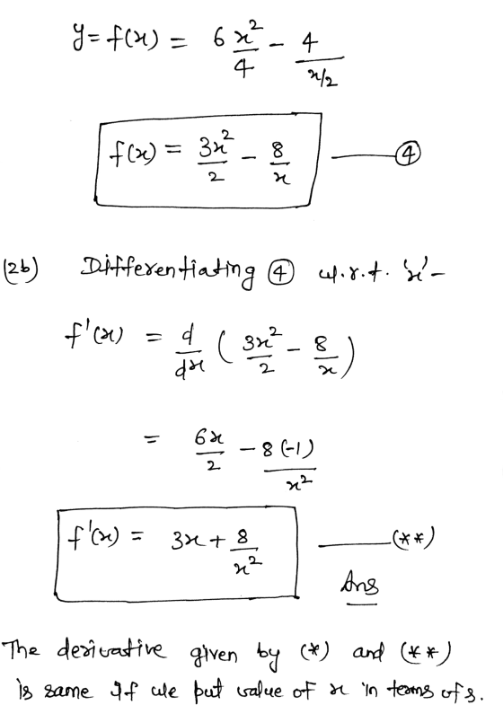 Y= f(1) = 6x² 4 4 지고 floe) = 3x? 4 oolr 2 (2b) Differentiating celorof. sé f(x) 2 =d que ( 34 8 = ola 861) 2 x² f(a) 32248