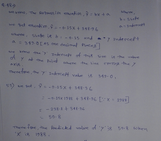 8. 487) we know, The Regression cacation, ý = bxta where, we get eavation, ý = -0.15X + 348.96 b=slote a=Intercept we where s